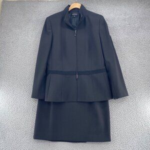 Kasper Suit Set Womens 12 Brown Full Zip Mock Neck Jacket Below Knee Skirt Work